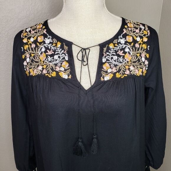 Madewell Embroidered Slit Sleeve Black Dress XS - Picture 6 of 16